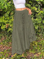 Asymmetrical Hem Midi Skirt with Drawstring Waist