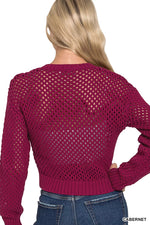 Zenana Button Down Lightweight Crochet Cardigan Sweater