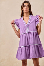 BiBi Gameday Theme Contrast Binding Ruffled Dress
