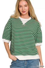 Zenana Striped Rib Banded Sweatshirt