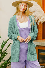 Zenana Long Sleeve Popcorn Sweater Cardigan with Pockets