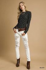 Umgee Bow Print Lightweight Knit Top