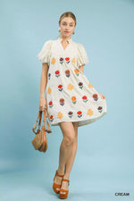 Umgee Floral Embroidered Puff Sleeve Mini Dress