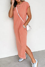 Side Split Round Neck Cap Sleeve T-Shirt Dress