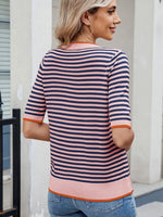 Striped Casual T-Shirt with Contrast Trim