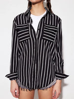 Striped Collared Neck Long Sleeve Shirt