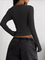 Ribbed Knit Long Sleeve V-Neck Top