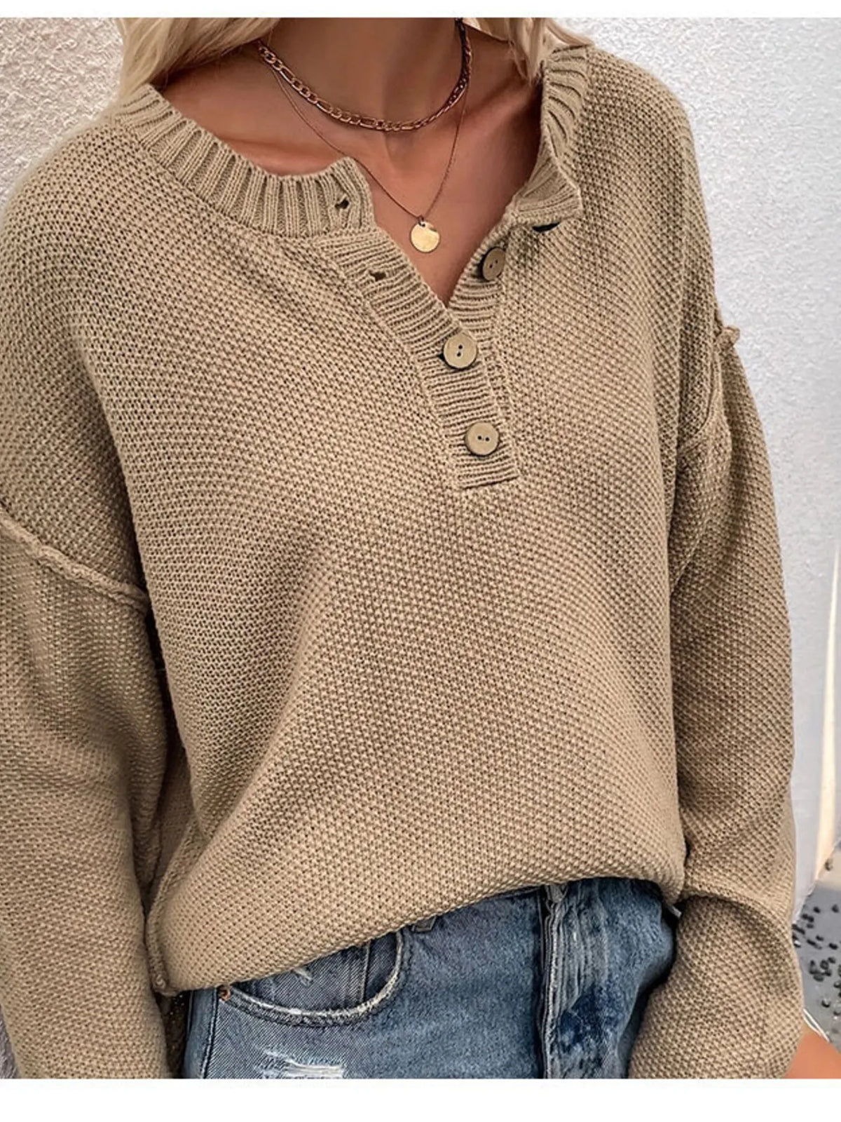 Button Detail Long Sleeve Knit Top