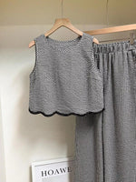 Plaid Scalloped Trim Tank and Pants Set