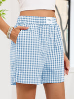 Gingham Elastic Waist Casual Shorts