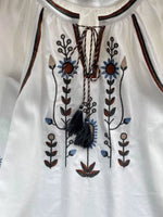 Embroidered Tie Neck Blouse