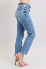 Judy Blue Full Size Mid Rise Vintage Wash Slim Jeans with Cell Phone Pocket Plus Size