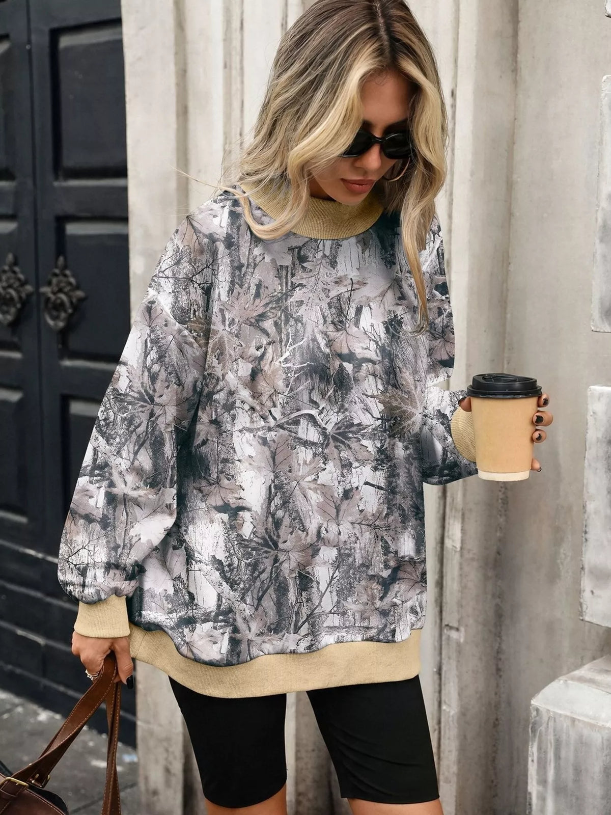 Camouflage Print Mock Neck Sweatshirt