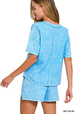 Zenana Halo Snow Washed Short Sleeve Tee and Shorts Set