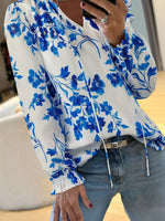 Floral Long Sleeve Tie Neck Blouse