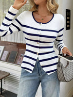 Striped Button-Up Knit Cardigan