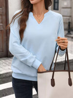 Notched Raglan Sleeve Sweatshirt