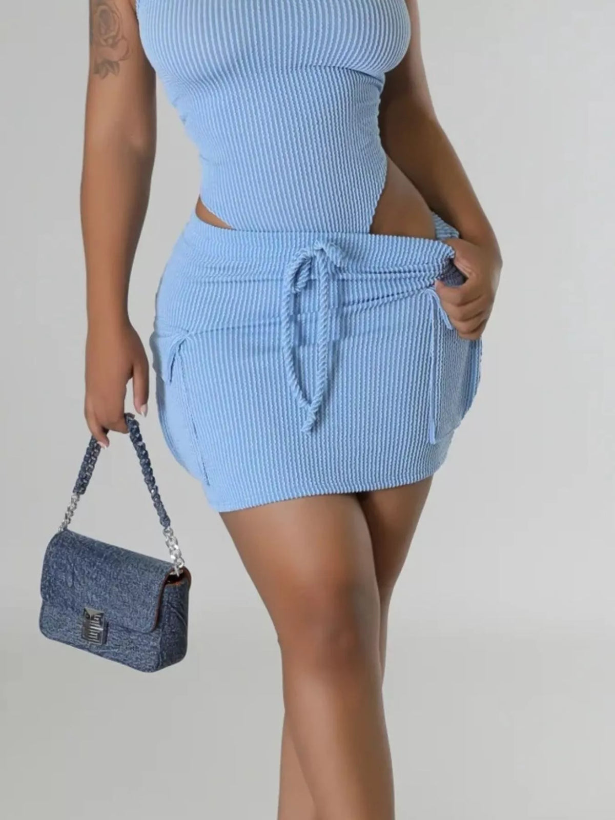Ribbed Knit Bodysuit and Drawstring Skirt Set