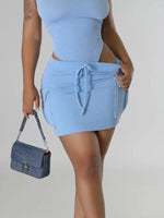 Ribbed Knit Bodysuit and Drawstring Skirt Set