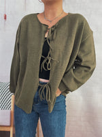 Tie Front Drop Shoulder Cardigan