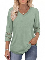 Full Size V-Neck 3/4 Sleeve T-Shirt Plus Size