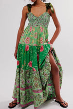Floral Tiered Maxi Dress with Mixed Print Design