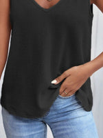 Full Size Lace Trim V-Neck Waffle Knit Tank Plus Size