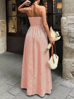 Striped Halter Neck Maxi Dress