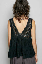 POL Deep V-Neck Scalloped Lace Sleeveless Top