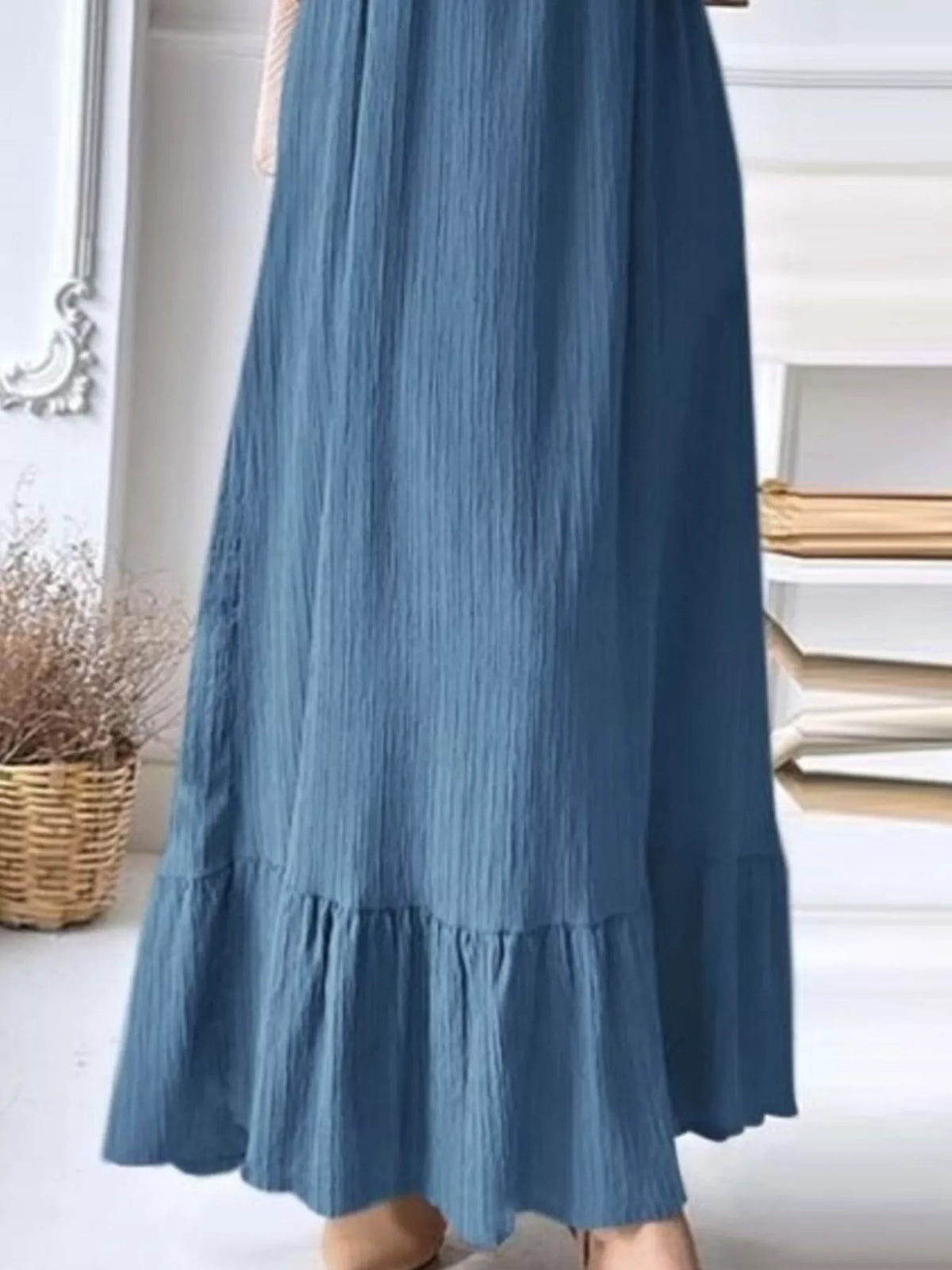 Full Size Textured Balloon Sleeve Maxi Dress Plus Size