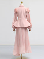 Frill Lapel Collar Top and Pleated Skirt Set