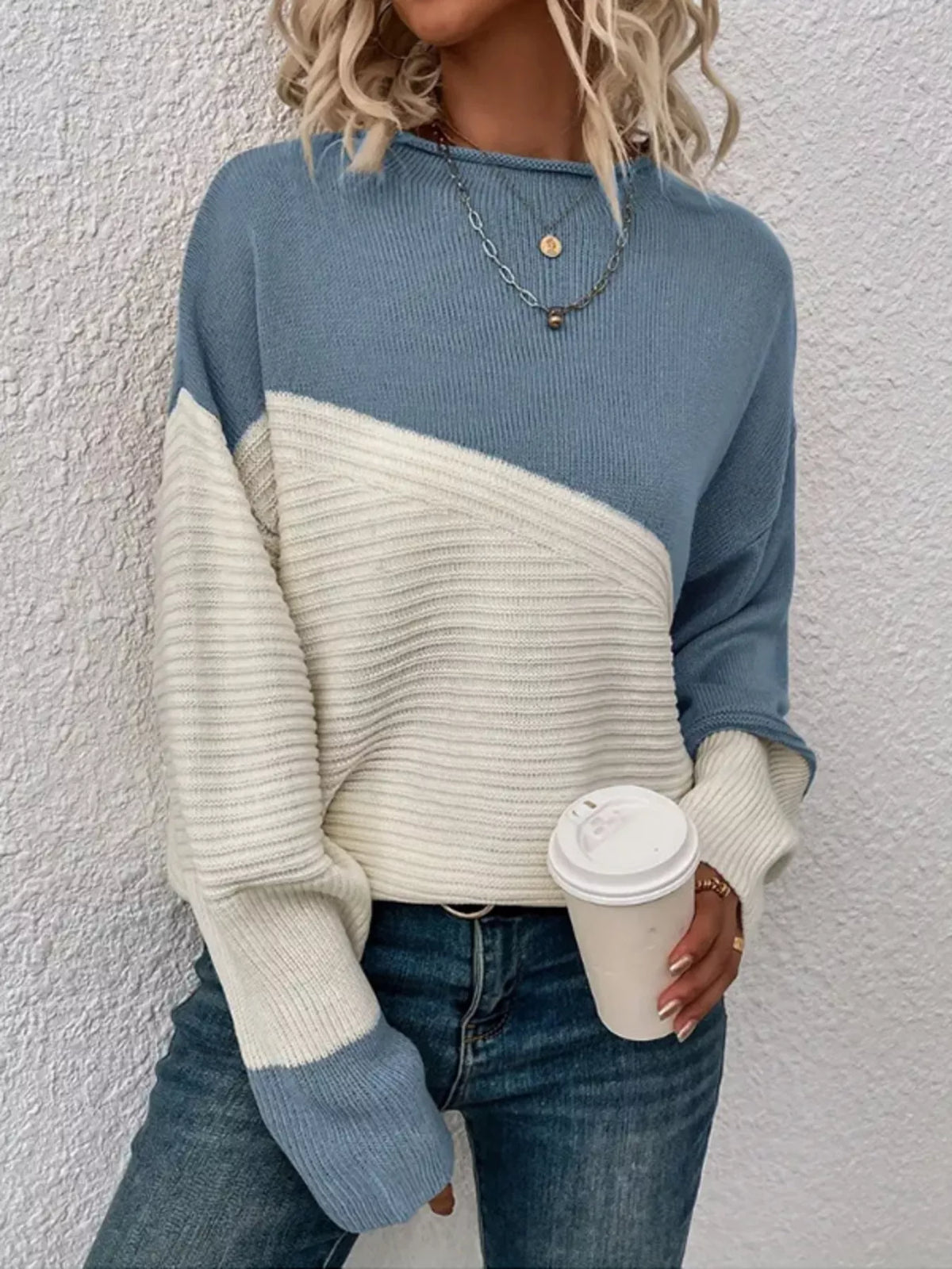 Color Block Ribbed Knit Sweater