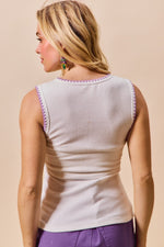 SO ME Mardi Gras Tank Top With Contrast Blanket Stitch
