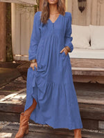 Full Size V-Neck Long Sleeve Tiered Maxi Dress Plus Size