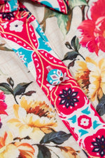 Floral Mixed Pattern Ruffle Flutter Sleeve Buttoned Dress