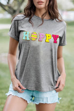 HOPPY Chenille Patch Round Neck Short Sleeve T-Shirt