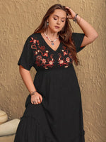 Plus Size Embroidered V-Neck Maxi Dress