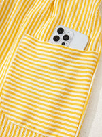 Stripe Shoulder Tie Smocked Back Casual Romper