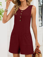 Button Front Sleeveless Romper