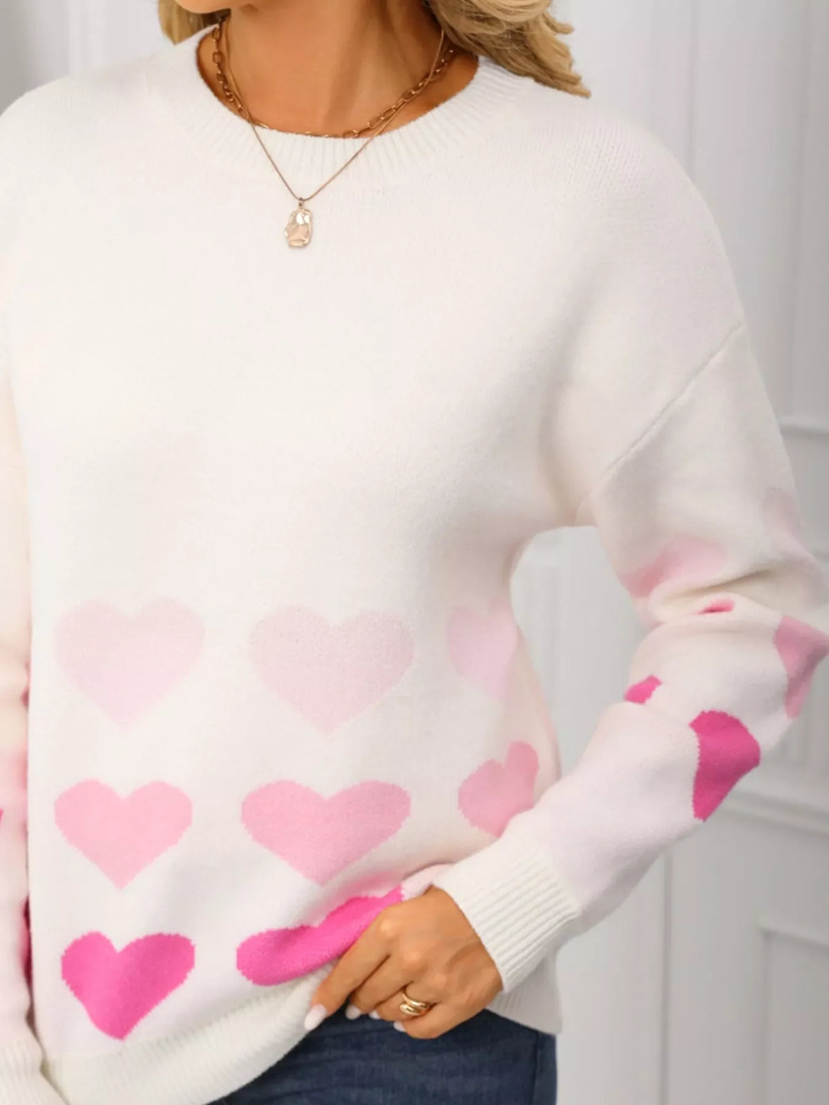 Valentine's Day Heart Pattern Crew Neck Sweater