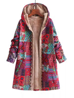 Bohemian Patchwork Fleece Lined Hooded Outerwear