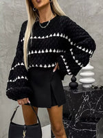 Chunky Knit Striped Sweater with Balloon Sleeves