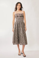 Davi & Dani Contrast Velvet Tape Smocking Bodice Midi Dress