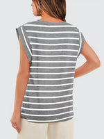 Striped Round Neck Cap Sleeve T-Shirt