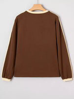 Striped Accent Contrast Crew Neck Long Sleeve T Shirt