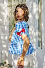SO ME 4th Of July Gingham Ribbon Detail Short Sleeves Blouse