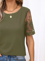 Lace Detail Round Neck Short Sleeve T-Shirt