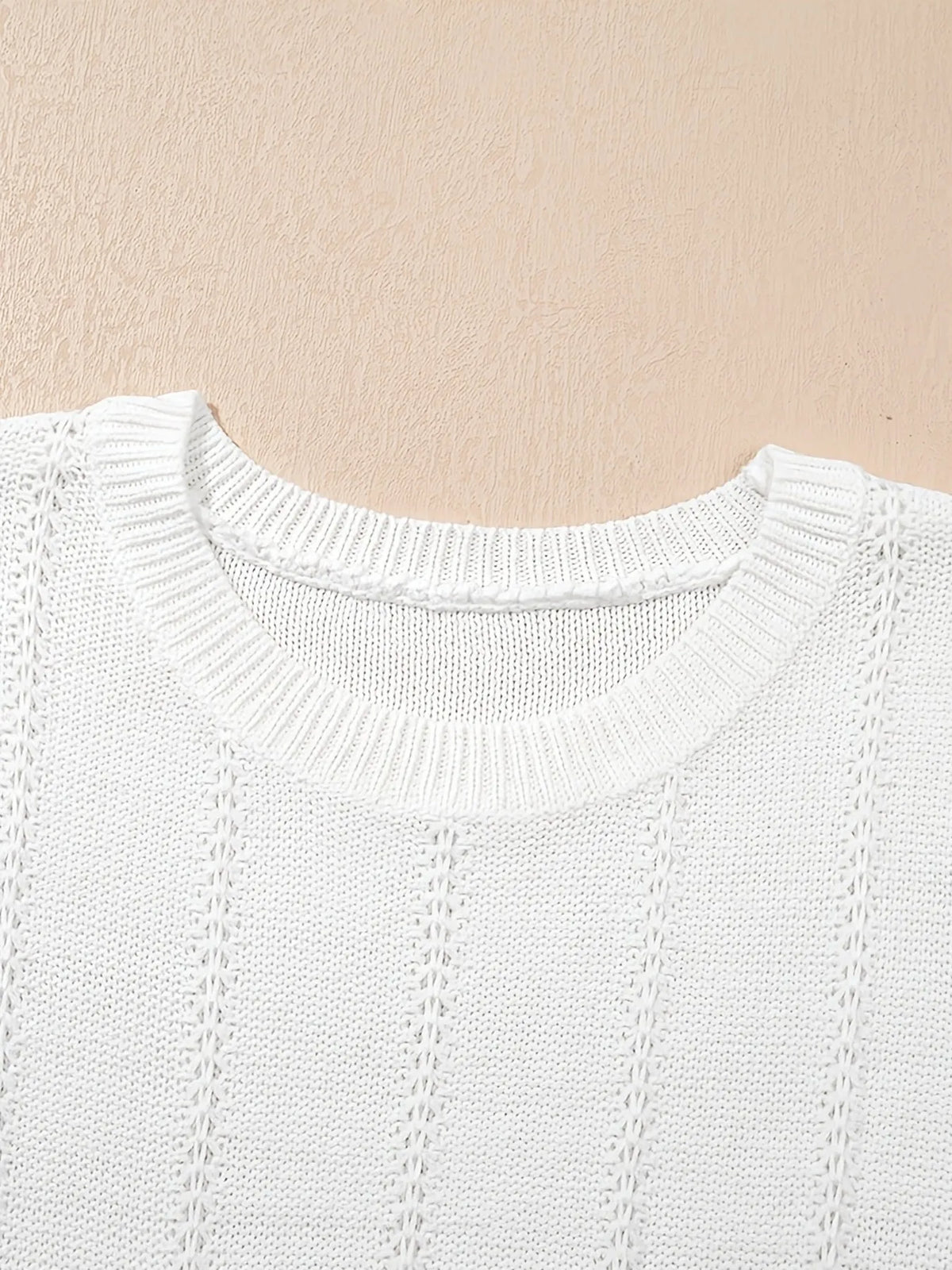 Openwork Round Neck Short Sleeve Sweater