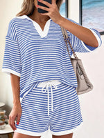 Striped Knit Polo Shirt & Shorts Set