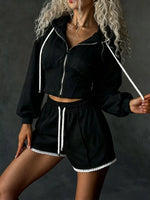 Zip Up Hooded Outerwear and Shorts Set